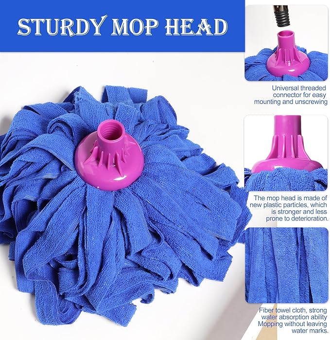 2 Mops, 59-Inch Traditional Mops for Floor Cleaning: Wet & Dry, with 2 Long Handles & 2 Mop Heads