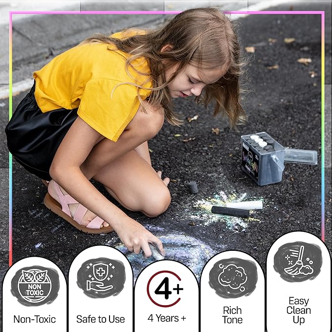 Loddie Doddie Jumbo White Sidewalk Chalk - 20-Count Non-Toxic Bucket with Holder - Easy-Grip Low-Dust Sticks - Sidewalk Chalk for Kids & Outdoor Kids Activities