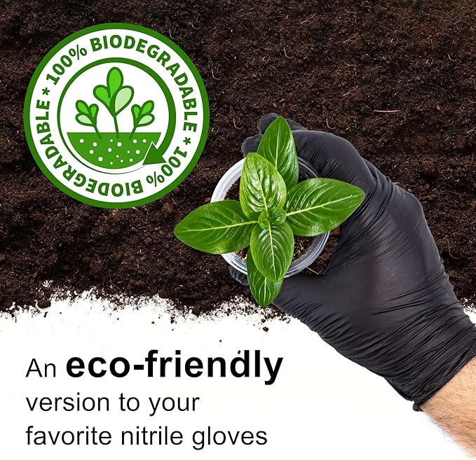 FifthPulse [150 Count] Biodegradable Gloves - Black Nitrile Disposable Gloves - Medical Exam and Food Safe - Latex Free