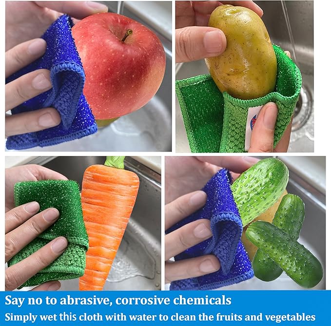 24 Pack Microfiber Scrub Dish Cleaning Cloth, Non-Scratch, 6 x 6 Inch, Multi-use for Pan Pot Dish Cooktop Stovetop Counter Kitchen Household, No Odor, Machine Washable, Blue & Green Assorted