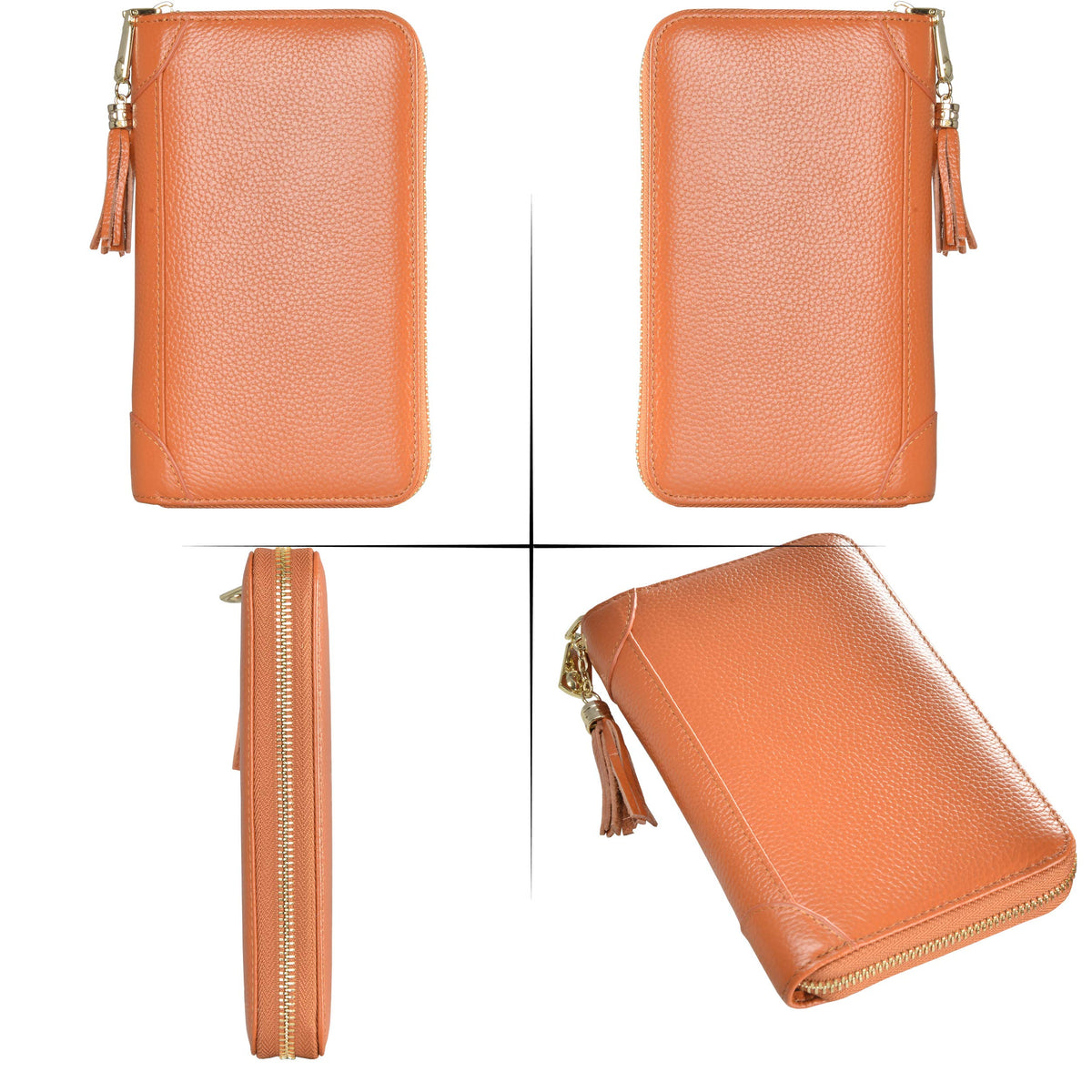 Easyoulife Credit Card Holder Wallet Womens Zipper Leather Case Purse RFID Blocking (Brown)