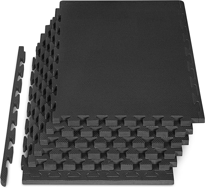 ProsourceFit Weaved Pattern Extra Thick Exercise Puzzle Mat 1-inch, EVA Foam Interlocking Tiles for Protective, Cushioned Flooring for Home and Gym Equipment; Black, 24 SQ FT, 6 Tiles