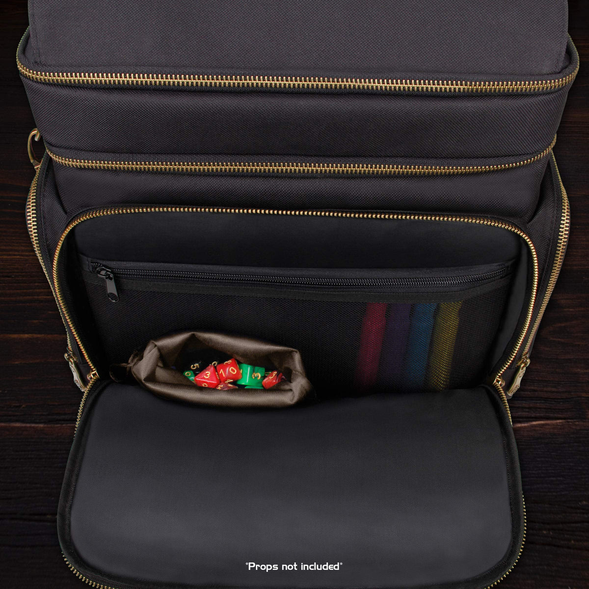 ENHANCE Tabletop DnD Bag - RPG Adventurer's Dungeons and Dragons Accessories Bag with Miniatures Storage, Mat Holder, DnD Dice & Token Pockets, Fits 4-8 Books, DM's Guide, Player's Handbook (Black)