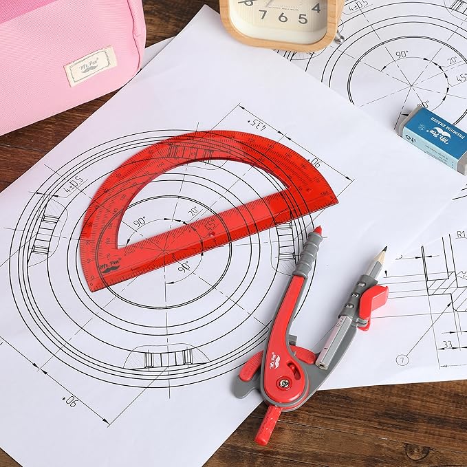Mr. Pen- Compass and Protractor Set, Candy Apple Red, Compass Geometry Tool, Protractor and Compass Set, Compass Drawing Tool, Drawing Compass, Geometry Compass, Math Compass for Geometry