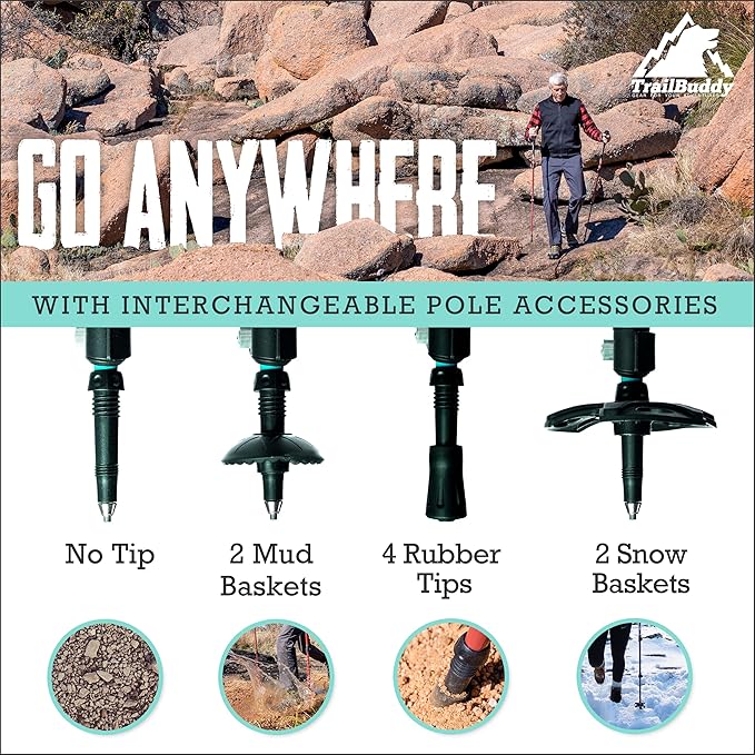 TrailBuddy Trekking Poles – Lightweight 7075 Aluminum Hiking Poles for Women, Men & Seniors – Collapsible Walking Sticks for Travel, Trails & Balance