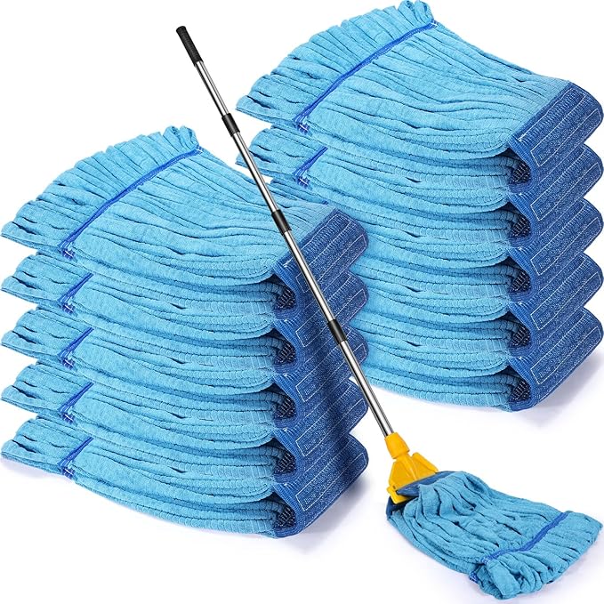 Lallisa 10 Pcs Commercial Mop Head Replacement Tube Microfiber Mop Heads for Floor Cleaning Industrial Mop Heads Looped End Wet Mop Head Refill for Home Commercial Industrial Use (Blue,18 oz)