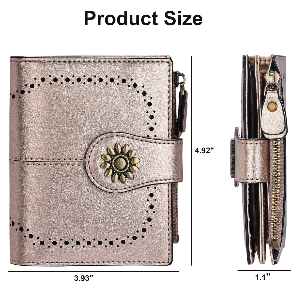 Lavemi Womens Leather Wallet Small Compact RFID Blocking Credit Card Case Purse with Zipper Pocket(Champagne Gold)