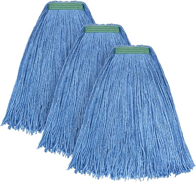 Matthew Cleaning 20oz 3Pack Cotton Floor Mop,Cotton Looped-Open String Heavy Duty String Refills, Universal Headband Blend Material,Mop Head Replacement for Home, Industrial and Commercial Use(Blue)