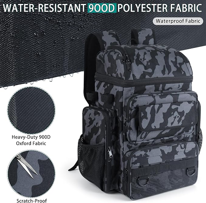 Fishing Tackle Backpack With Rod Holders, 45L Large Tackle Bag & Fishing Tackle Backpack for Fishing,Camping, Hiking,Camouflage Green