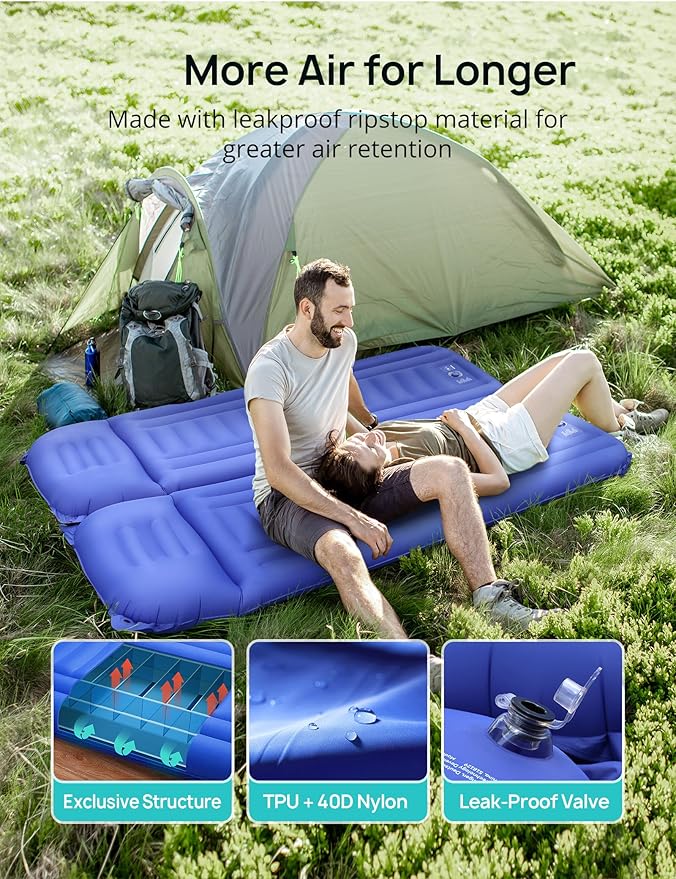 Sleeping Pad for Camping, Extra Thickness 5.5 Inch Ultralight Inflatable Sleeping Mat with Pillow Built-in Foot Pump, Compact Waterproof Camping air Mattress for Backpacking Hiking Traveling (Double)