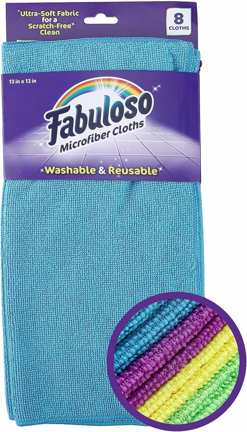 Fabuloso Microfiber Cleaning Cloths, Rainbow - Lint-Free, Scratch-Free Cleaning Cloths for Surfaces and Wood Furniture - Dustless Cloth for Bold and Bright Cleaning Experience, 8 Count