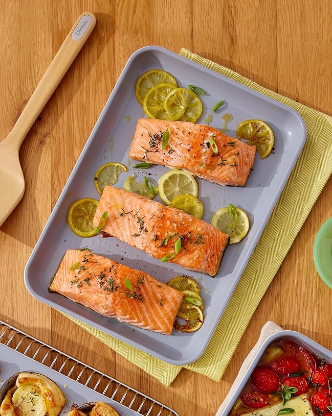Caraway Nonstick Ceramic Small Baking Sheet Duo (9x13”) – Non-Toxic, PTFE & PFOA Free – Oven Safe – Aluminized Steel Core – Mini Sheet Pan for Baking, Roasting & More - Sage