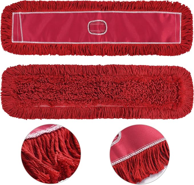 Matthew Cleaning 36'' Industrial Strength Cotton Dust Mop Refill Washable Replacement Heads for Residential & Commercial Use Fit Standard Dust Mop Frames, Hardwood, Concrete Floors Red 1 Pack