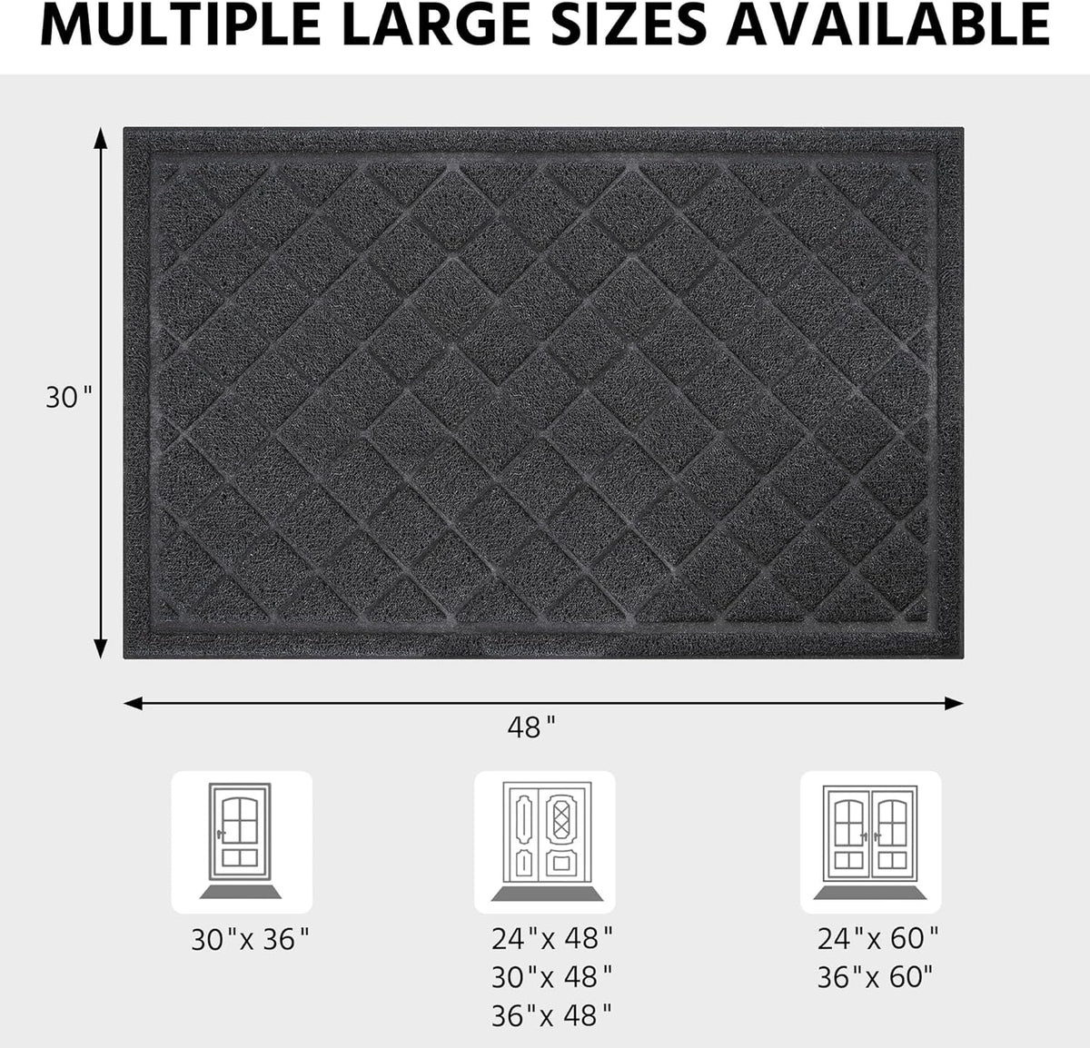 Front Door Mat Outside Entrance, 30" x 48" Heavy Duty All-Season All-Weather Waterproof Doormat Trap Dirt and Moisture Easy Clean Low Profile Patio Porch Entryway Mat