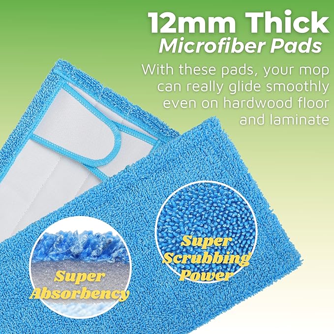 Reusable Mop Pad for Swiffer Sweeper Mop, 12.5'' Microfiber Mop Pad Refill Washable for Hard Floor Baseboard Cleaning, Wet/Dry Cleaning Pad, 4 Pack