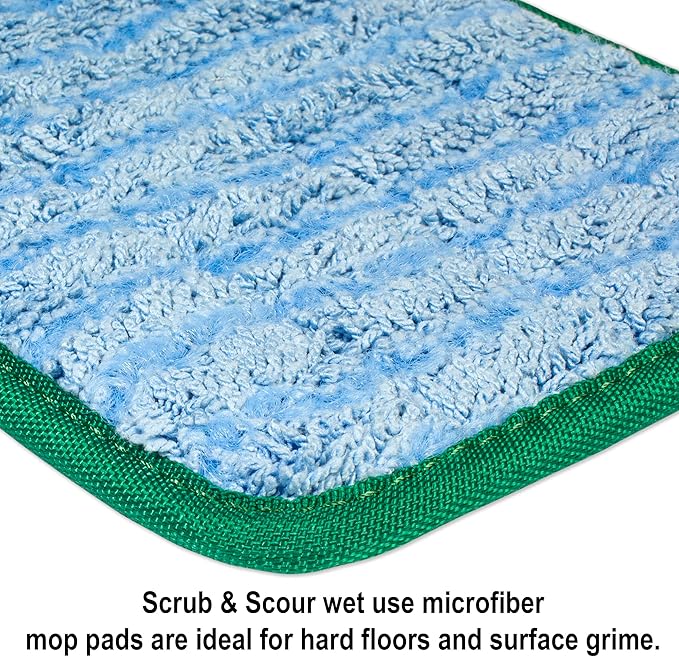 CleanAide Twist Yarn Microfiber Flat Mop Pad with Scrub Strips for 18" Mop Plates, Reusable, Dual-Action Dry & Wet Cleaning for Homes & Offices for Hardwood, Tile, Laminate & Vinyl Floors, Green