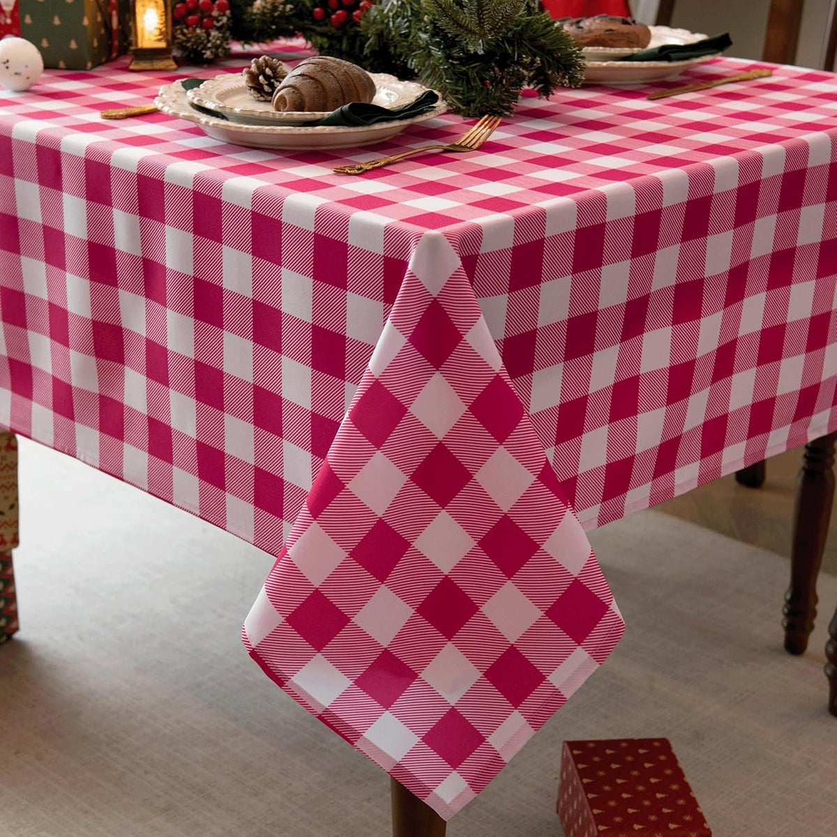 Classic Gingham Buffalo Tablecloth Fabric - Oblong 58x144 Inch Water Proof Checkered Table Cloth for Indoor Outdoor - Table Cover for Valentine's Day, Picnics, BBQs, and Parties