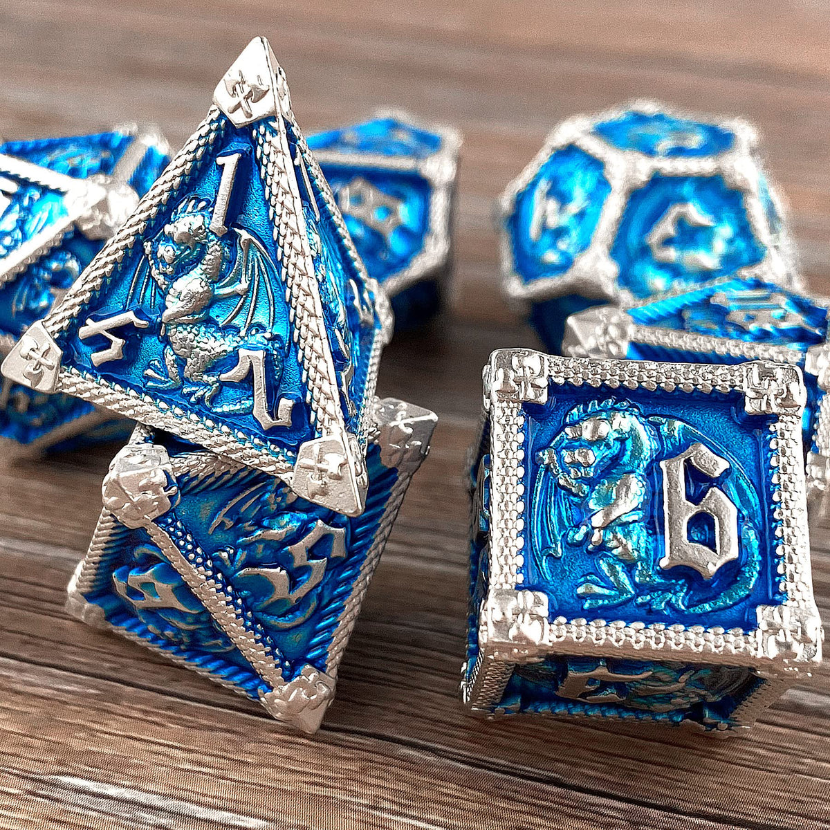 AUSTOR 7-Die Metal DND Dice Set Dungeons and Dragons Polyhedral Roll Playing Dice with Box D20 D12 D10 D% D8 D6 D4 for Pathfinder MTG RPG Board Games