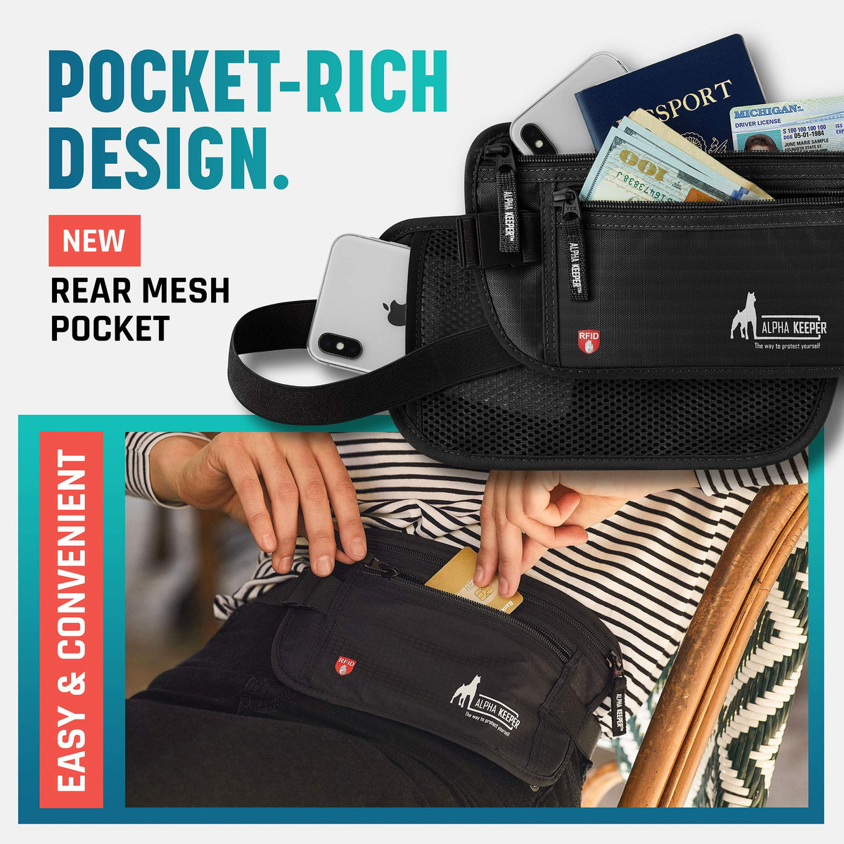 Money Belt for Travel – RFID Slim Passport Holder and Anti-Theft Bag for Men and Women, Hidden Pouch Under Clothes to Protect Information and Money