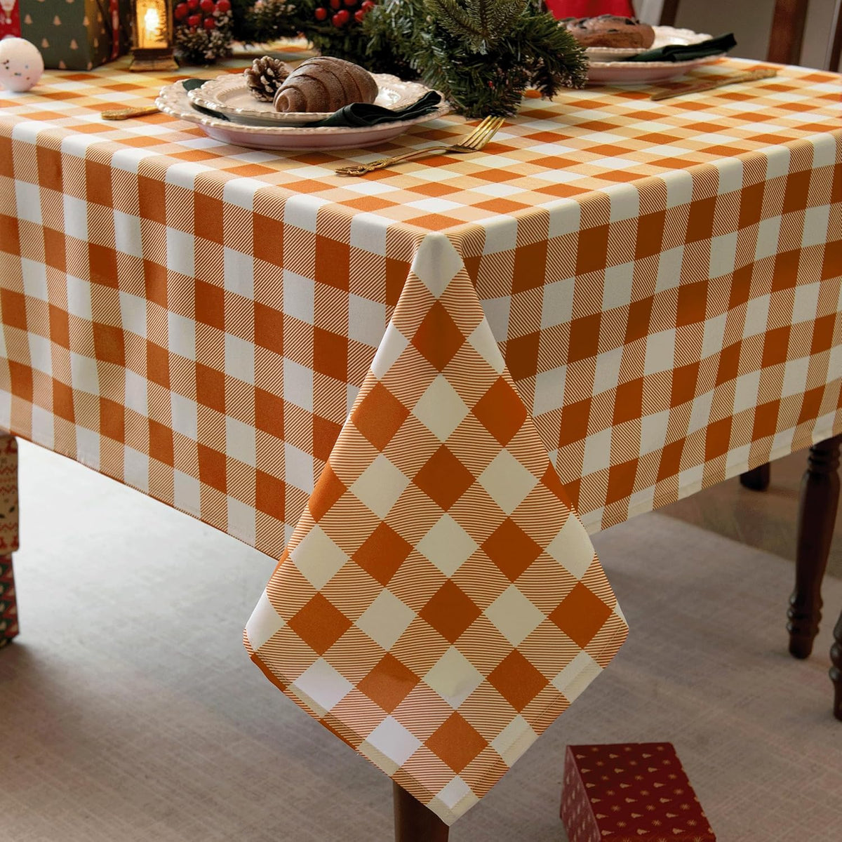 Classic Gingham Plaid Tablecloth Fabric - Rectangular 58x102 Inch Water Resistant Checked Table Cloth for Indoor/Outdoor Use - Table Cover for Kitchen, Picnics, Gardens, and Parties