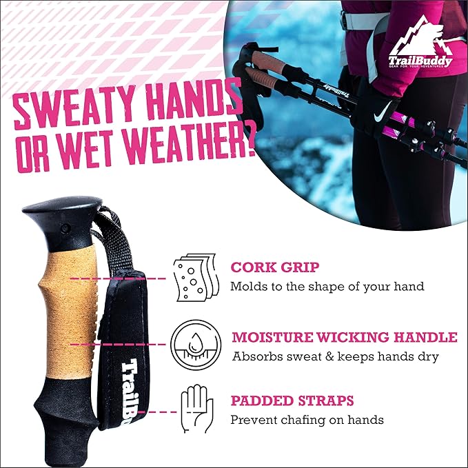 TrailBuddy Trekking Poles – Lightweight 7075 Aluminum Hiking Poles for Women, Men & Seniors – Collapsible Walking Sticks for Travel, Trails & Balance