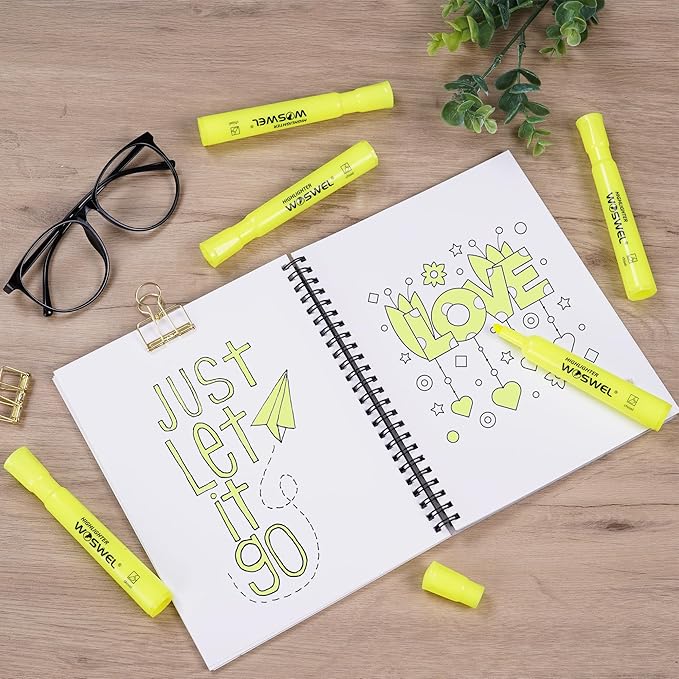 Highlighters Bulk, 24 Pack Tank Style Highlighters Set, Fluorescent Yellow, Chisel Tip Highlighter Markers Bulk for Kid and Adult Coloring, Highlighting as School Supplies