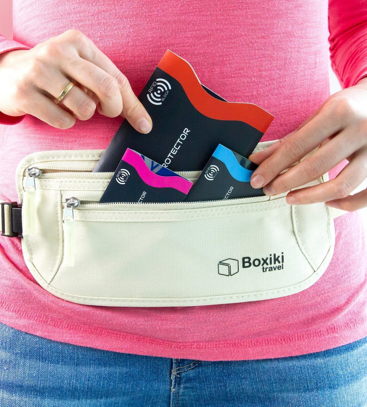 Boxiki Travel 7-Piece RFID Passport Holder & Card Sleeves – Block Electronic Theft for Credit Cards, IDs, and Passports – Perfect for Men & Women (Navy Blue)