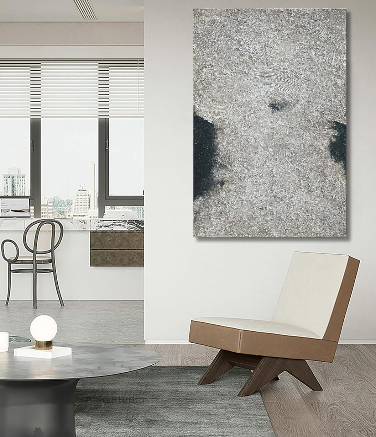 NANKAI Minimalist Art Hand Painted Black and Gray Abstract Oil Painting Canvas Wall Art 36x24 Inch Home Wall Decoration