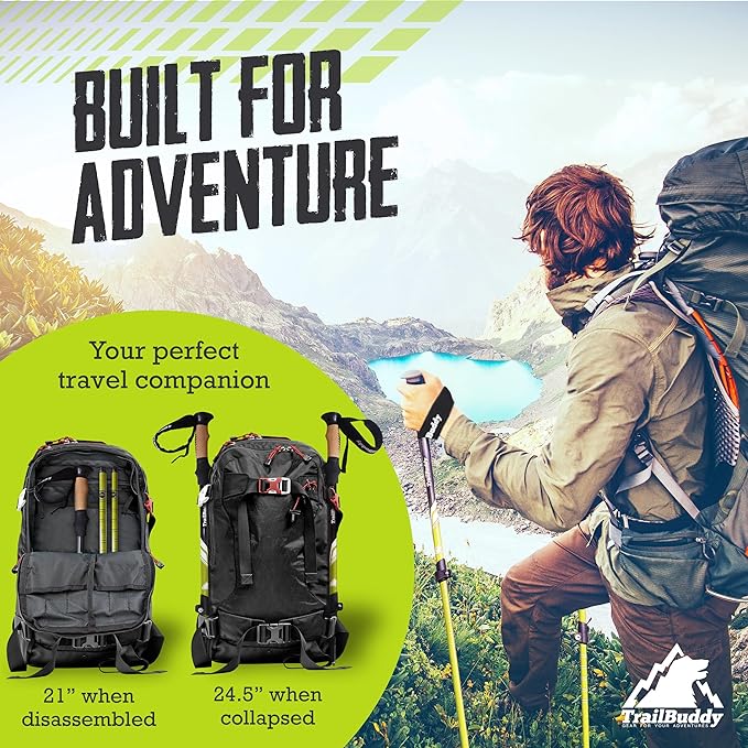 TrailBuddy Trekking Poles – Lightweight 7075 Aluminum Hiking Poles for Women, Men & Seniors – Collapsible Walking Sticks for Travel, Trails & Balance