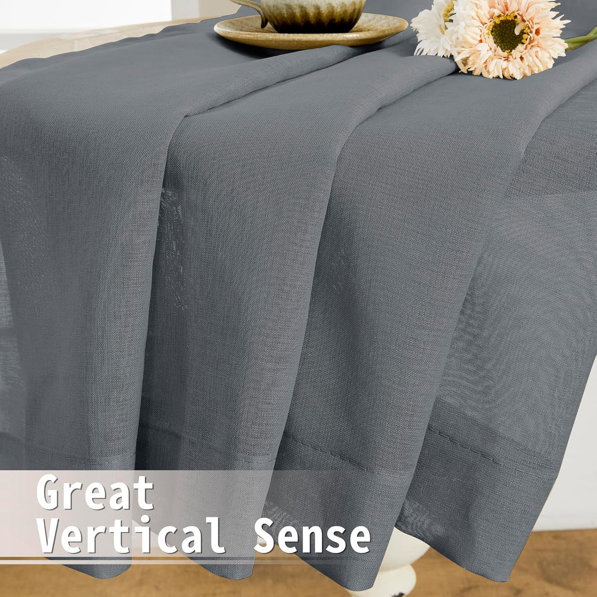 Tollpiz Sheer Door Curtains Closet Linen Textured Curtain Sheers Doorway Light Filtering Voile Patio Glass Door Rod Pocket Curtains French Door, 54 x 80 inches Long, Dark Grey, Set of 1 Panel