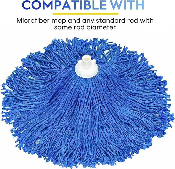 Matthew Microfiber Mop Replacement Compatible with Microfiber Cloth Mop Refill,Stainless Steel Spin Mop Replacement 54" Handle with Wet Mop for Floor Cleaning (2 Mop Heads w/1 Handle)-Blue