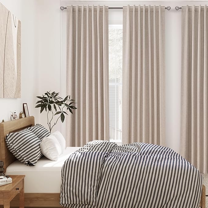 Oatmeal Linen Blackout Curtains 120 Inch Length 2 Panels Set Extra Long 10 Ft Back Tab Pocket Drapes Thermal Insulated Total Blocking Curtains for Dining Room Cottage High Window Curtain 52x120