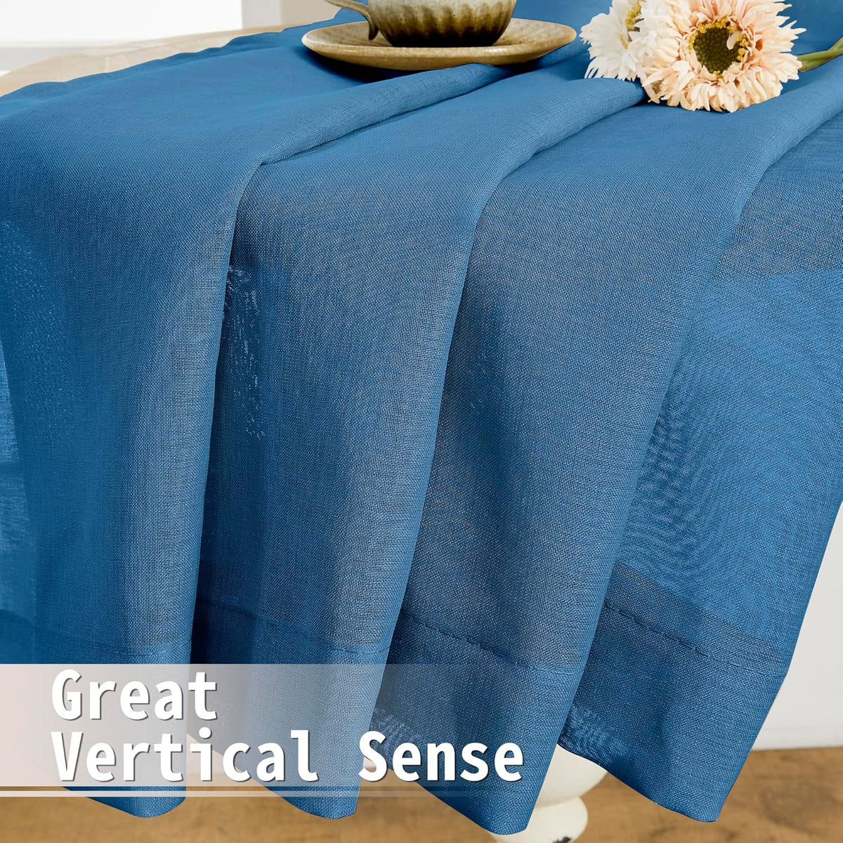 Tollpiz Sheer Curtains Closet Linen Textured Curtain Sheers Doorway Light Filtering Voile French Door Rod Pocket Curtains Patio Glass Door, 54 x 63 inches Long, Classic Blue, Set of 1 Panel