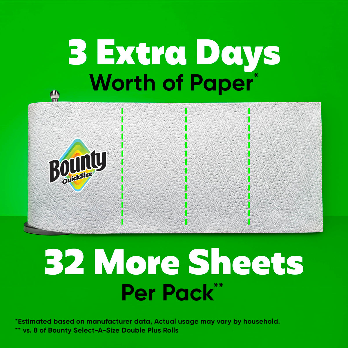 Bounty Quick Size Paper Towels, White, 8 Family Rolls = 20 Regular Rolls
