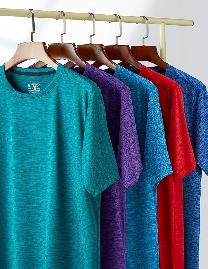5 Pack Men’s Active Quick Dry Crew Neck T Shirts | Athletic Running Gym Workout Short Sleeve Tee Tops Bulk
