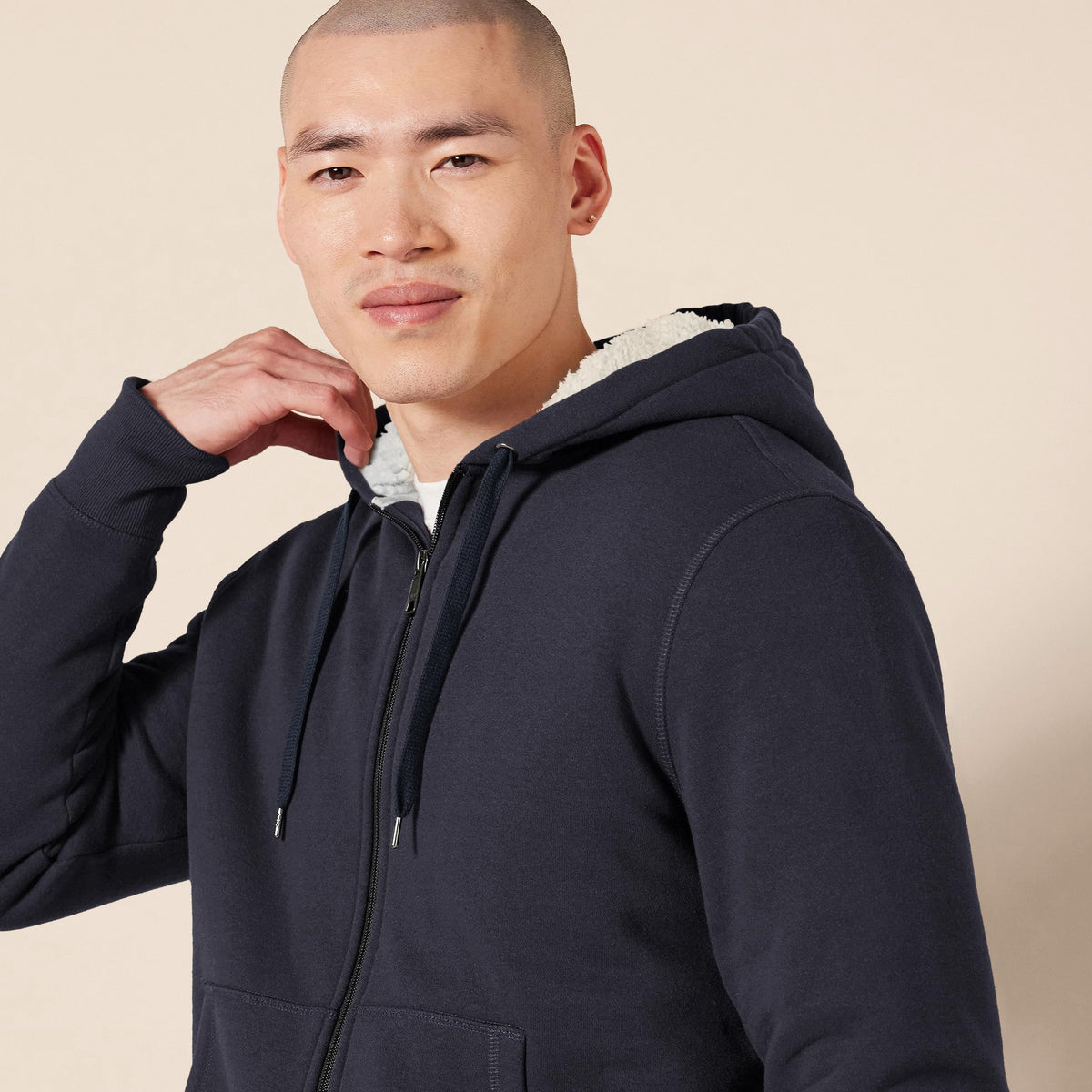 Amazon Essentials Hoodie For Men, Sherpa-Lined Full-Zip Fleece Sweatshirt, Small, Navy