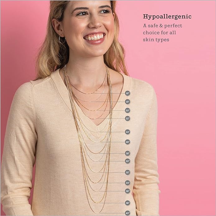 KEZEF 18k Gold Over Sterling Silver 1mm Box Chain Necklace Made in Italy | 925 Sterling Silver Necklace for Women | Rose Gold Chain for Women Men