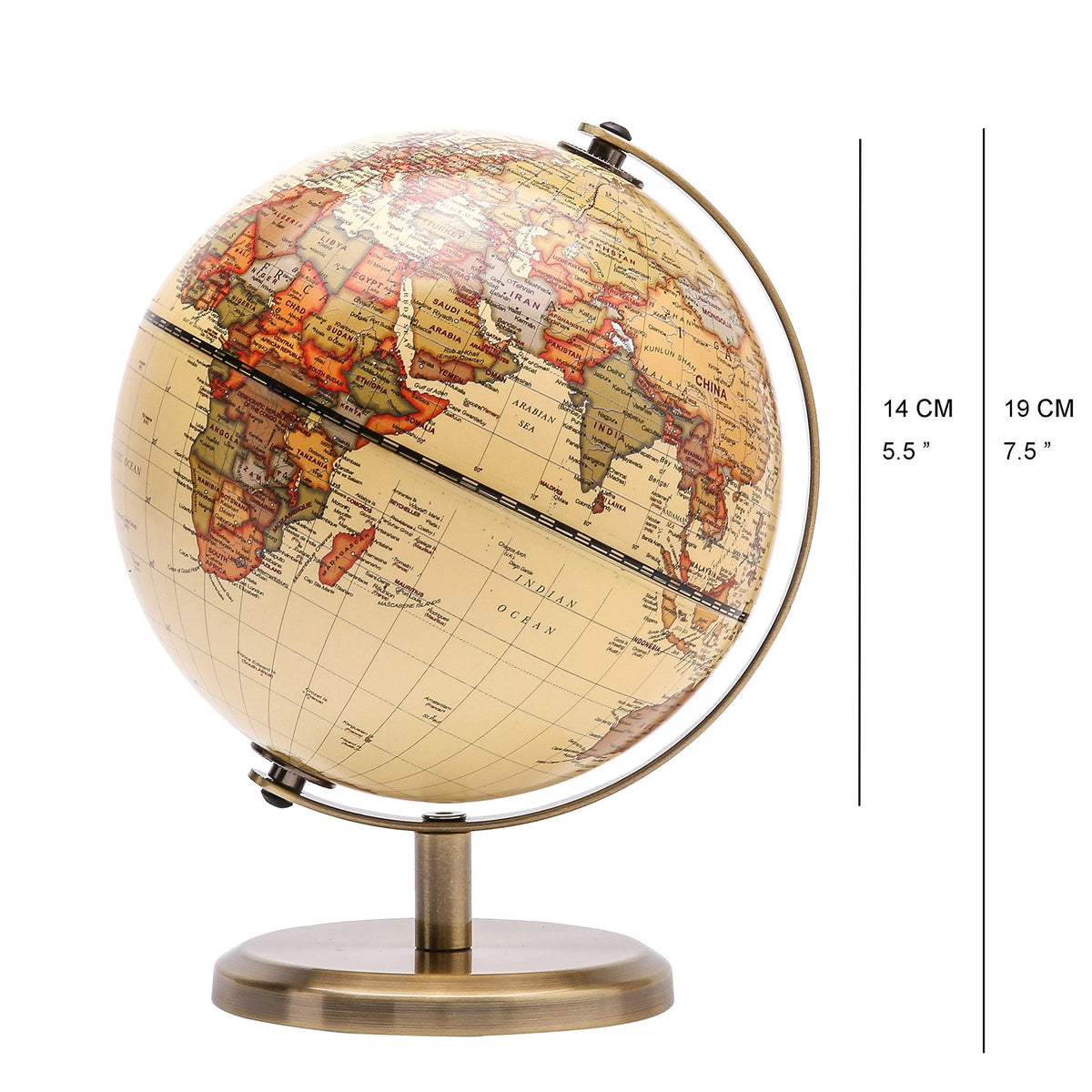 Annova Antique Globe Dia 5.5-inch / 14CM - Educational/Geographic/Modern Desktop Decoration - Stainless Steel Arc and Base - for School, Home, and Office (Antique 5.5“) (Brown-1)
