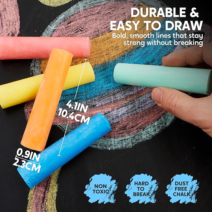 JOYIN 20 PCS Washable Sidewalk Chalks Set in 20 Colors, Non-Toxic Jumbo Colored Chalk for Kids, Painting for Outdoor Games, School Supplies, Painting on Chalkboard