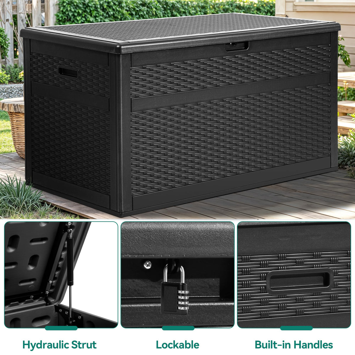 YITAHOME 230 Gallon Double-Wall Deck Box with Divider & Side Handles, Outdoor Large Storage for Patio Furniture Cushions, Garden Pool Accessories, Water Resistant & Lockable