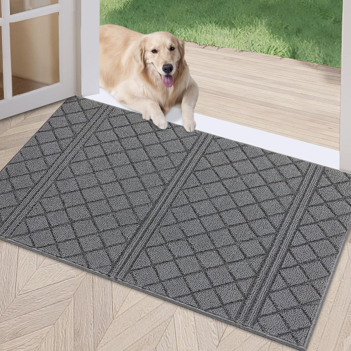 REFETONE Indoor Doormat, Front Back Door Mat 24"x36" Absorbent Rubber Backing Non Slip Door Mats, Low-Profile Resist Dirt Entrance Rugs, Machine Washable Door Rug Inside Floor Mat for Entryway, Grey