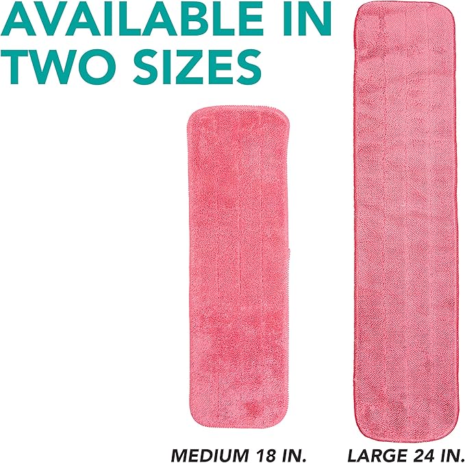 Arkwright Spray Mop Replacement Pads - (Pack of 12) Bulk Microfiber Flat Dry and Wet Refill Mop Pads Floor Cleaning, Compatible with Bona and Rubbermaid, Fits All Mop Heads, 24 in, Red