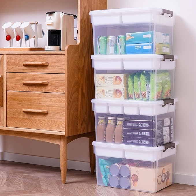 Citylife 32 QT Plastic Storage Bins with Removable Tray Large Stackable Storage Containers for Organizing Craft Storage and Storage Craft, Clothes, Files, Office Supplies, 4 Packs