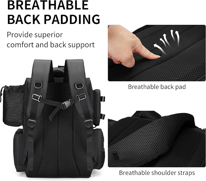 Rabjen Fishing Tackle Backpack with Rod Holders, Bottle Holder, Storage Bag Store Fishing Gear