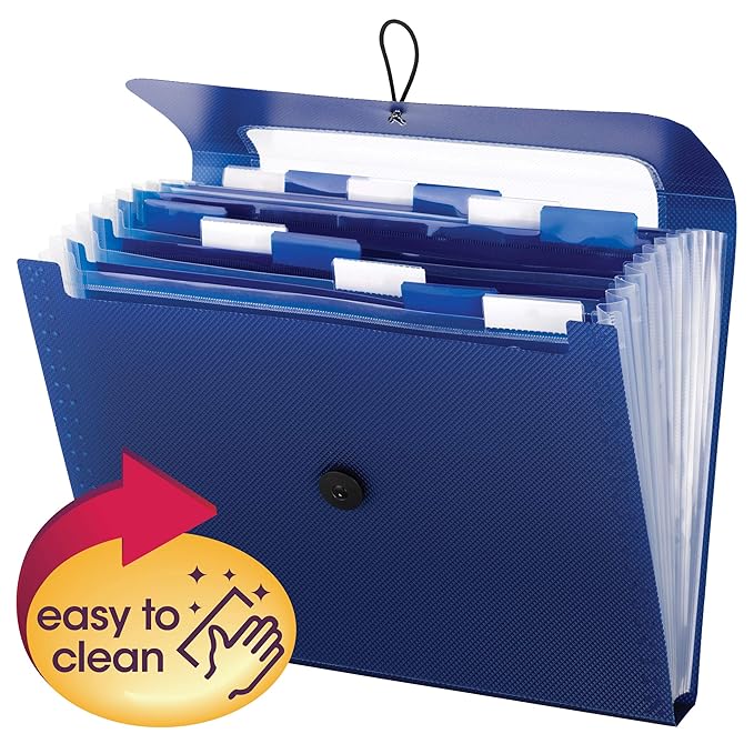 Smead Step Index Poly Organizer, 12 Pockets, Flap and Cord Closure, Letter Size, Navy Blue, 2 per Pack (70907)