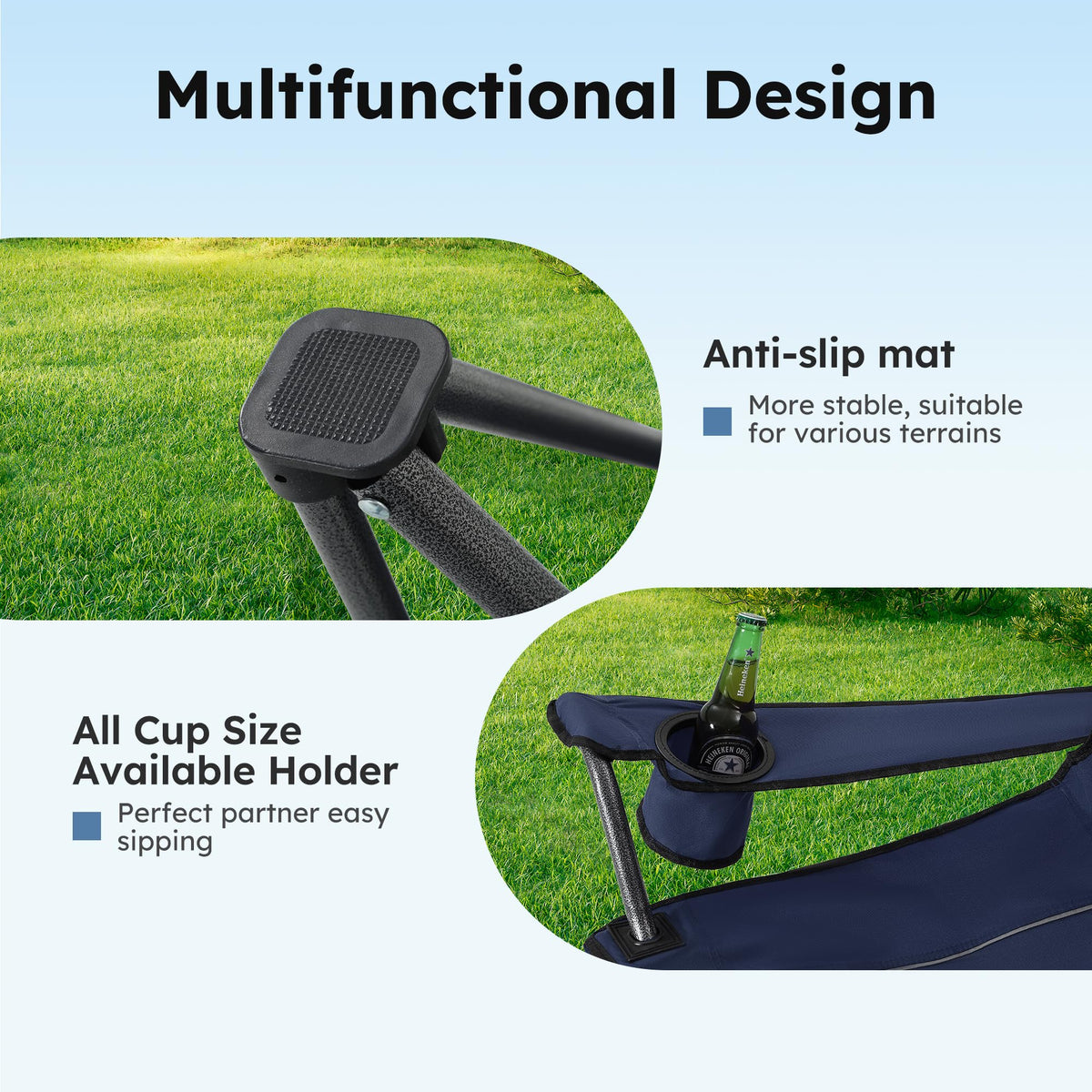 ALPHA CAMP Camp Chairs with Shade Canopy Chair Folding Camping Recliner Support 350 LBS - Navy Blue