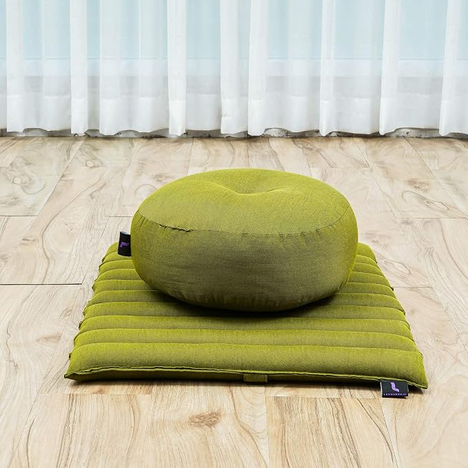 Leewadee Meditation Cushion Set – 1 Small Zafu Yoga Pillow and 1 Small Roll-Up Zabuton Mat Filled with Kapok