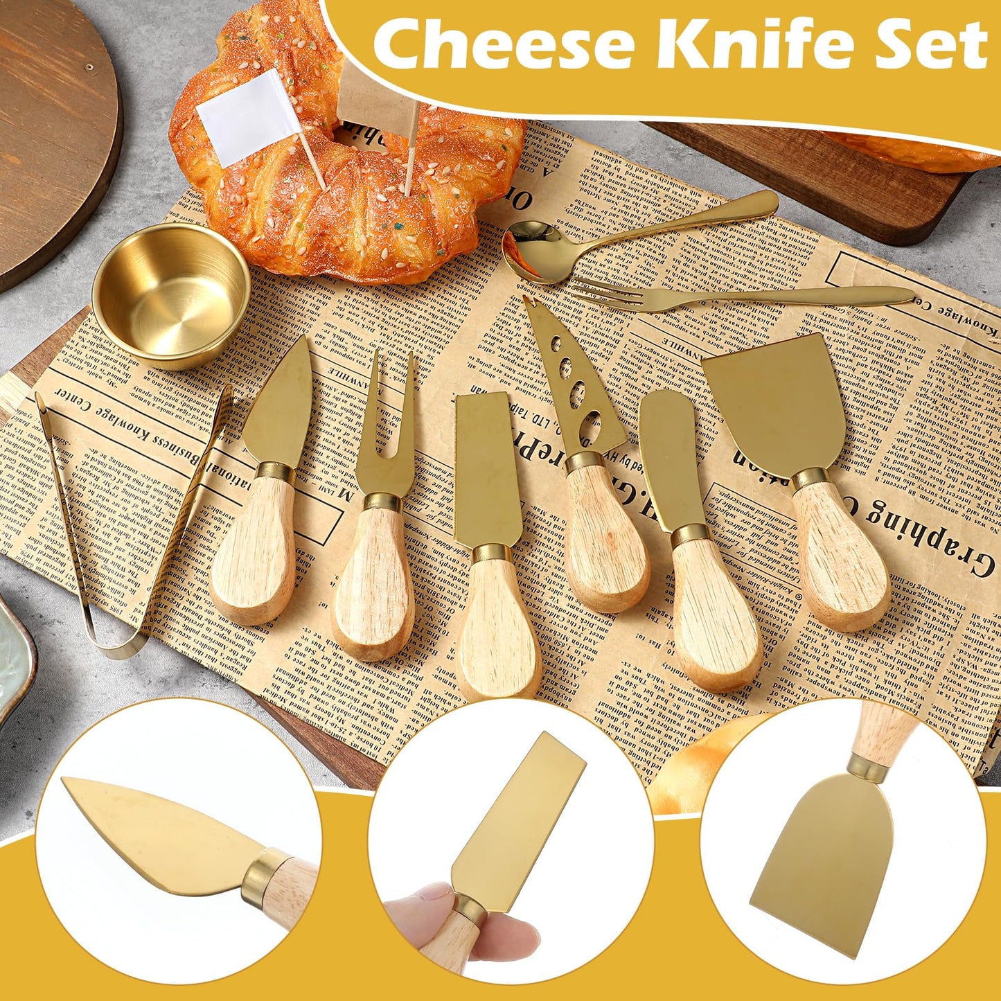 73Pcs Charcuterie Boards Accessories Gold Charcuterie Utensils Set, Cheese Butter Spreader Knife Set Small Serving Tongs Spoons Forks and Dipping Bowls Honey Dippers Toothpick Flags for Wedding Party