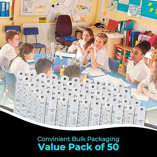 6 Inch Metal Ruler Bulk Set - 50-Pack of Compact 6 Inch / 15cm Stainless Steel Rulers - Precise Edge-Starting Imperial & Metric Measurements - Essential for Classrooms, Workshops, and Offices