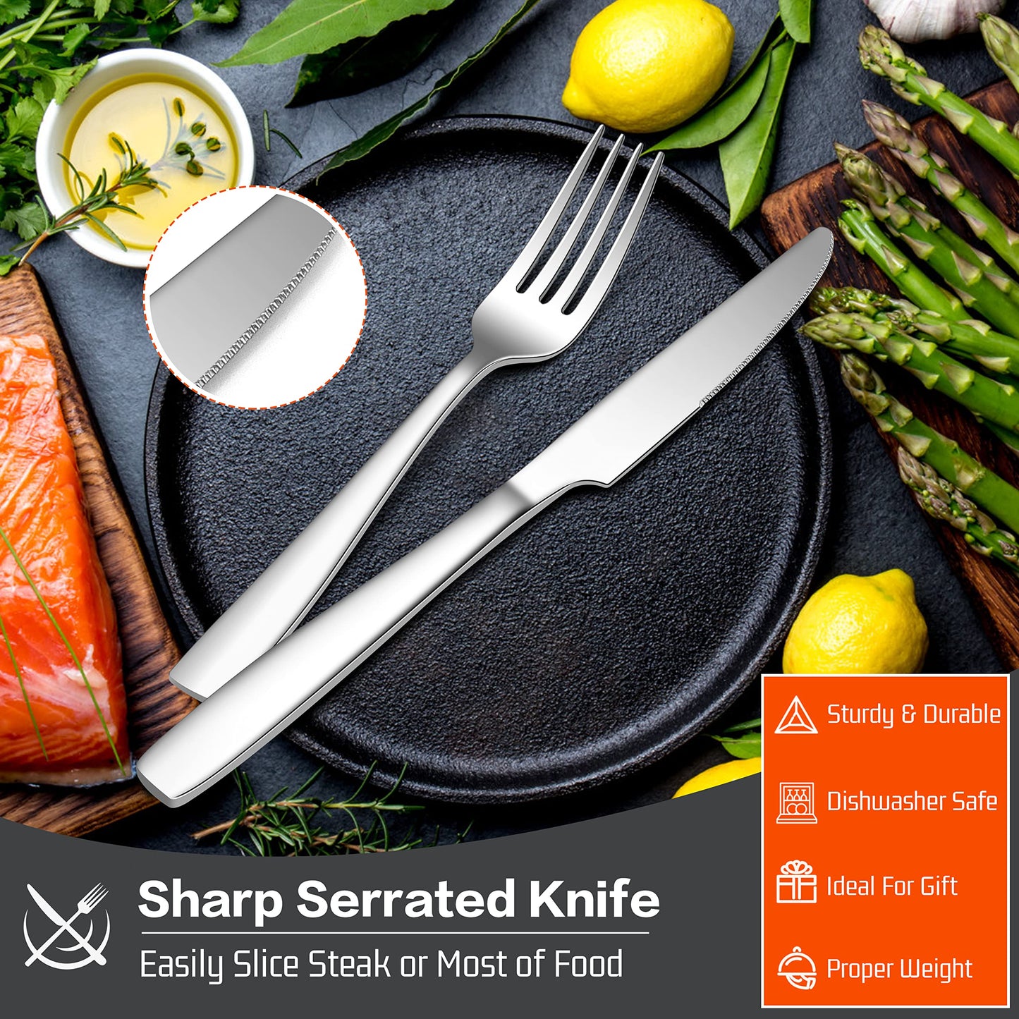 HaWare 18/10 Stainless Steel Flatware, 40-Piece Silverware Set Service for 8, Fancy Tableware Cutlery Set for Home Restaurant, Include Knife Fork Spoon, Mirror Finish Eating Utensils, Dishwasher Safe